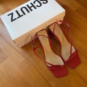 SCHUTZ Red Square-Toe Heels